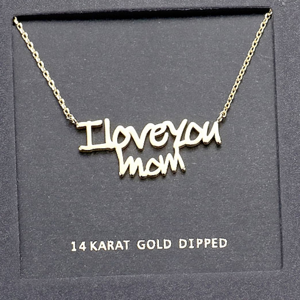 Gold I LOVE YOU MOM Pendant Necklace Chain Jewelry Fashion Statement Accessories